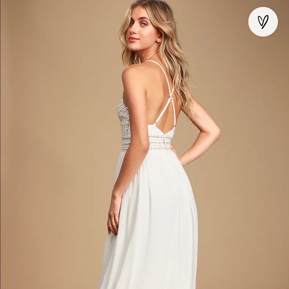 LULUS. Meet Me in Madrid White Beaded Maxi Dress